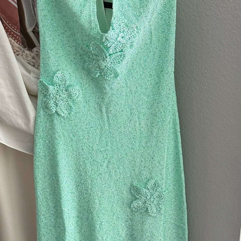 Peppermayo Mint Green Strapless Dress with Floral Appliqué